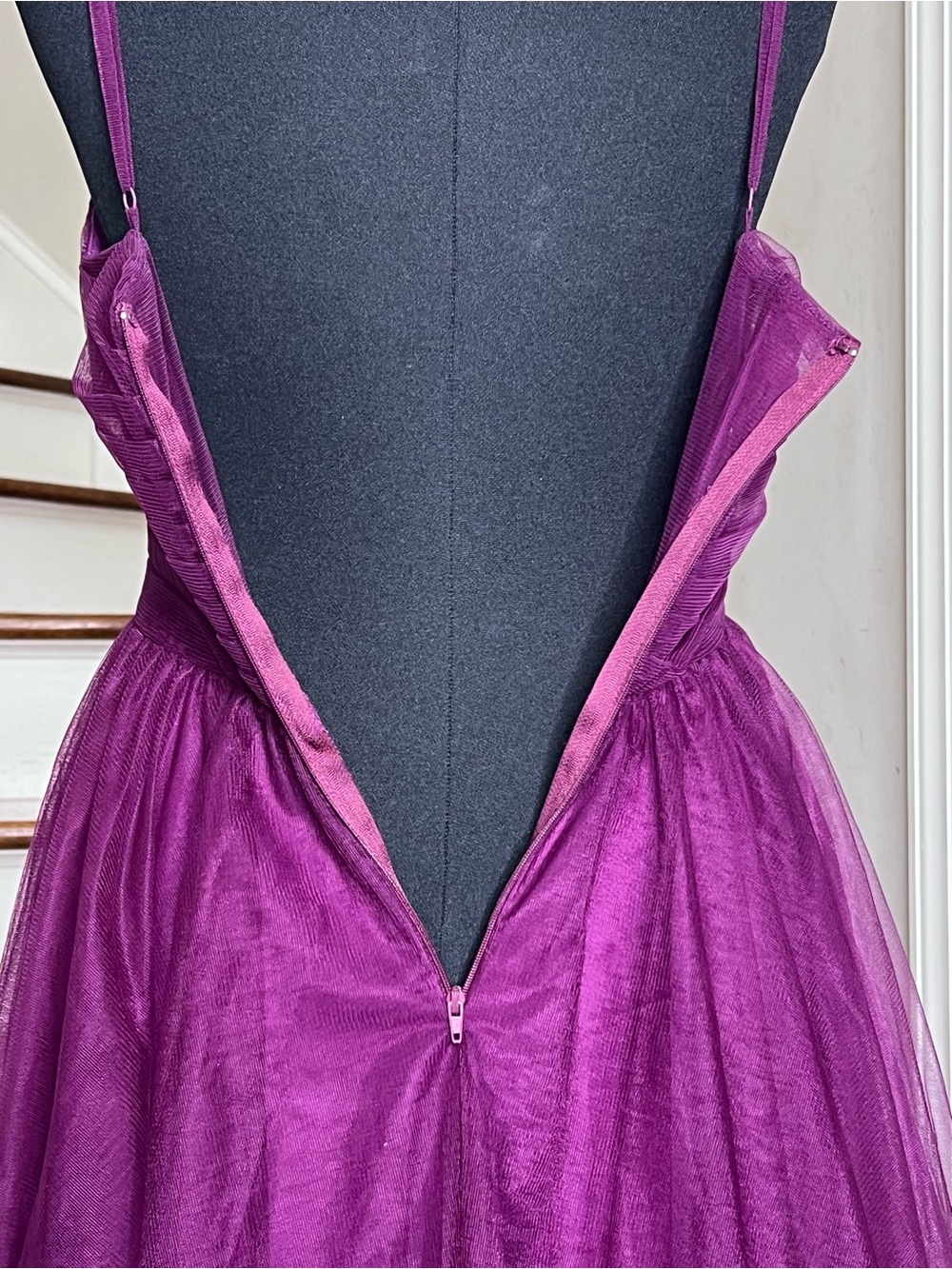 Windsor XS Plum Tulle Corset Illusion Waist Formal Prom Evening Gown Maxi Dress - Picture 7 of 10